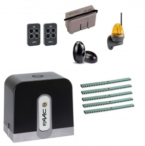 FAAC C721KIT FULL5-К Автоматика для откатных ворот C721KIT FULL5-К, комплект: привод, радиоприемник, 2 пульта, фотоэлементы, лампа, 5 реек