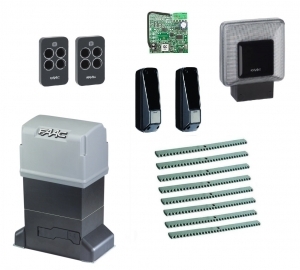 FAAC 844ERKIT FULL8 Автоматика для откатных ворот 844ERKIT FULL8, комплект: привод, радиоприемник, 2 пульта, фотоэлементы, лампа, 8 реек