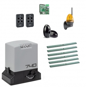 FAAC 740KIT FULL-К6 Автоматика для откатных ворот 740KIT FULL-К6, комплект: привод, радиоприемник, 2 пульта, фотоэлементы, лампа, 6 реек