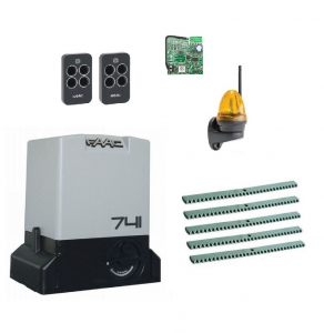 FAAC 741KIT-LK5 Автоматика для откатных ворот 741KIT-LK5, комплект: привод, радиоприемник, 2 пульта, лампа, 5 реек