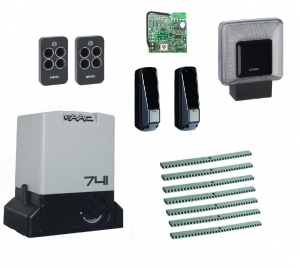 FAAC 741KIT FULL7 Автоматика для откатных ворот 741KIT FULL7, комплект: привод, радиоприемник, 2 пульта, фотоэлементы, лампа, 7 реек
