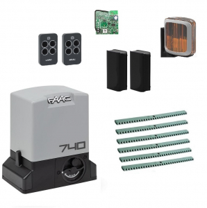 FAAC 740KIT FULL-A6 Автоматика для откатных ворот 740KIT FULL-A6, комплект: привод, радиоприемник, 2 пульта, фотоэлементы, лампа, 6 реек