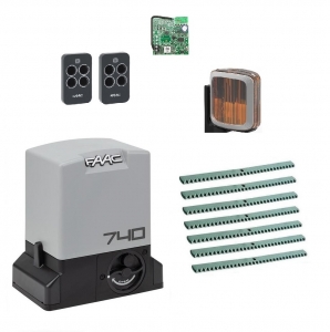 FAAC 740KIT-LA7 Автоматика для откатных ворот 740KIT-LA7, комплект: привод, радиоприемник, 2 пульта, лампа, 7 реек